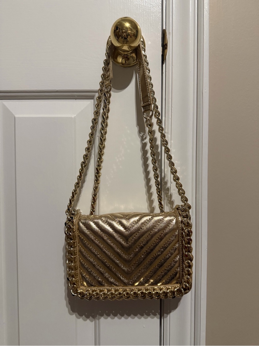 ALDO Metallic Gold Quilted Chain Shoulder Bag